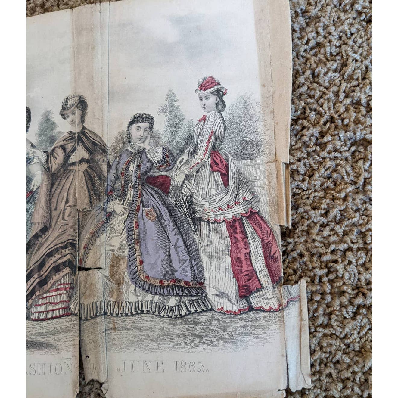 Antique Godey's Victorian Rare Hand Colored Fashion Book Plate Print June 1865