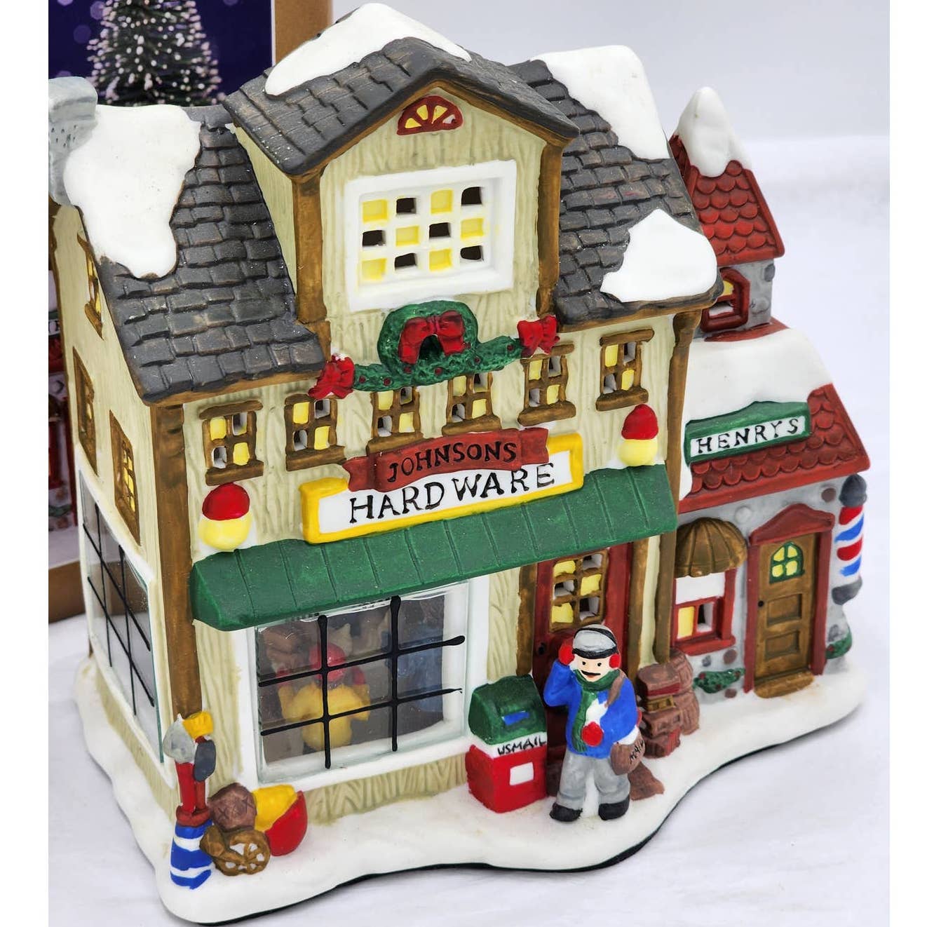 Christmas Village Enchanted Forest Porcelain Glass Window House Figurines Mail