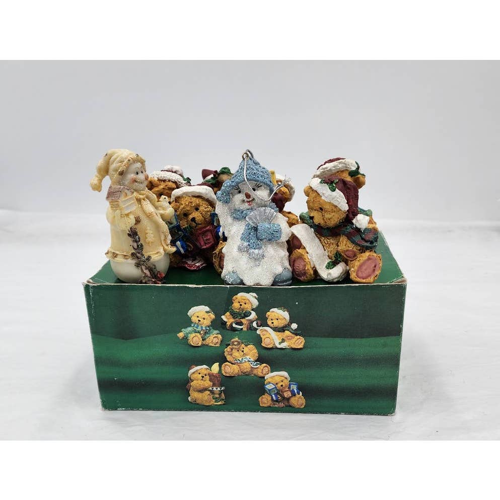 Vintage Christmas Bears And Snowman Ornaments Miniatures Set Of 6 Holiday Bears