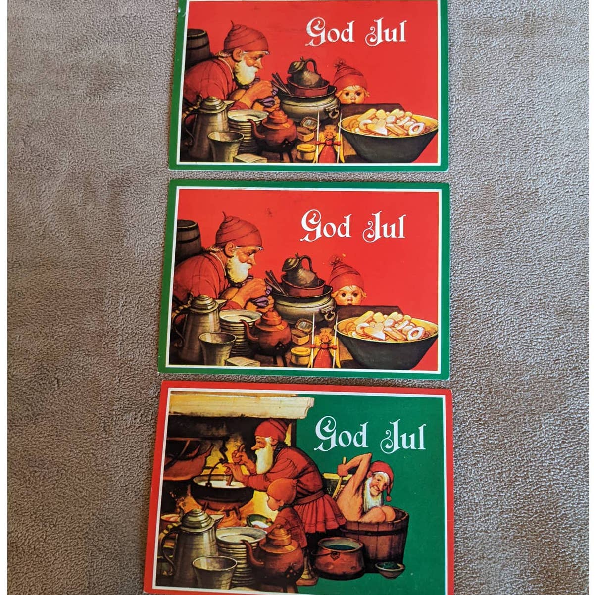 Vintage Gerhards "God Jul" Lot 6 Postcards Christmas Elves Shoveling, Toymaking