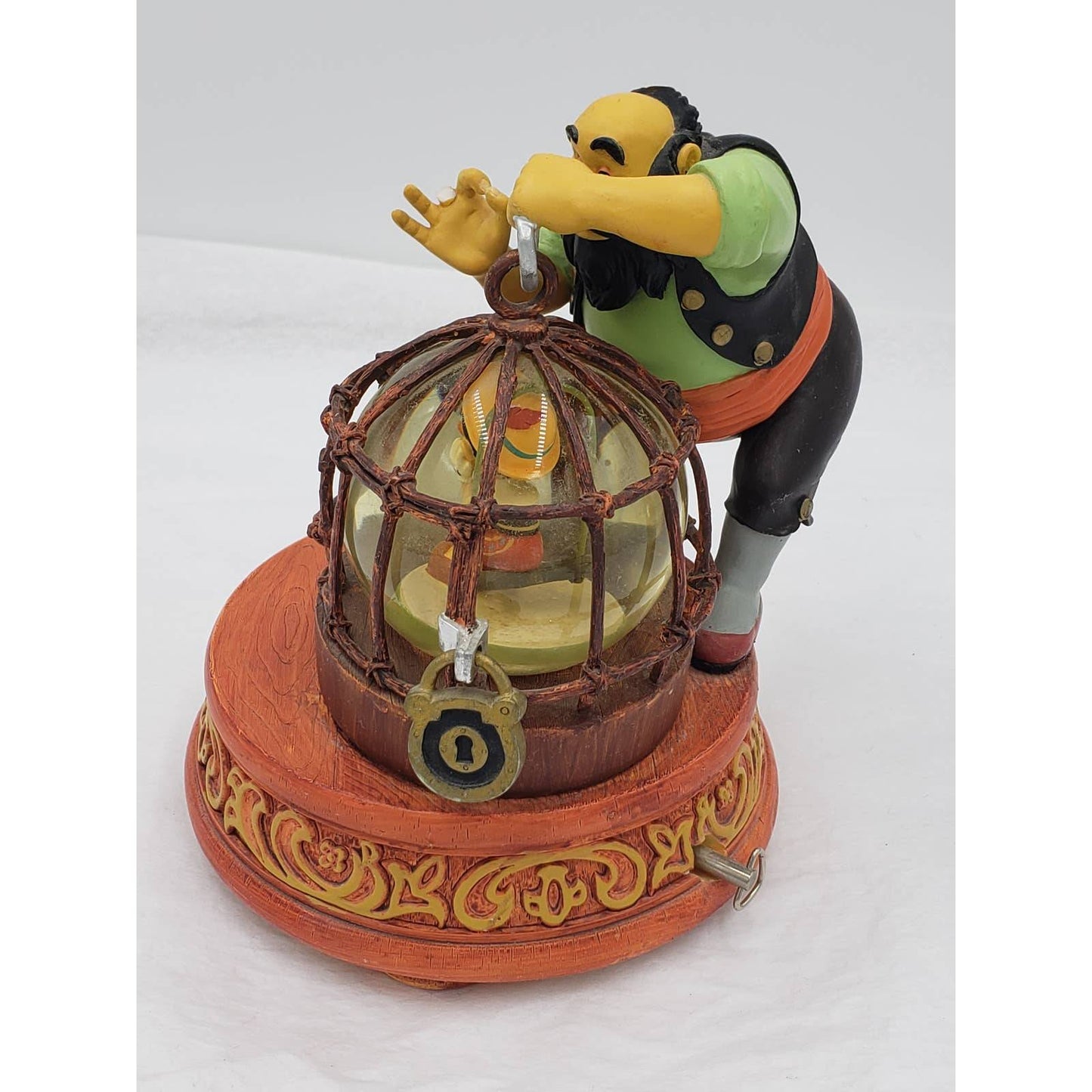 Walt Disney Snow Globe Pinocchio Stromboli Jiminy Cricket Music Box Tune Toyland