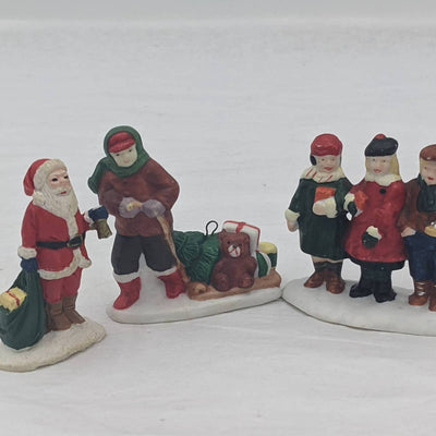 Vintage Christmas Village Figurines Lot 3 Santa, Toys Sled