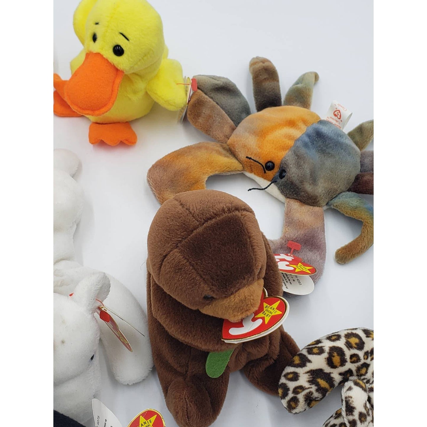 Ty Beanie Baby Lot 11: Patti, Claude, Quackers, Teddy, Waddle, Erin, Seaweed