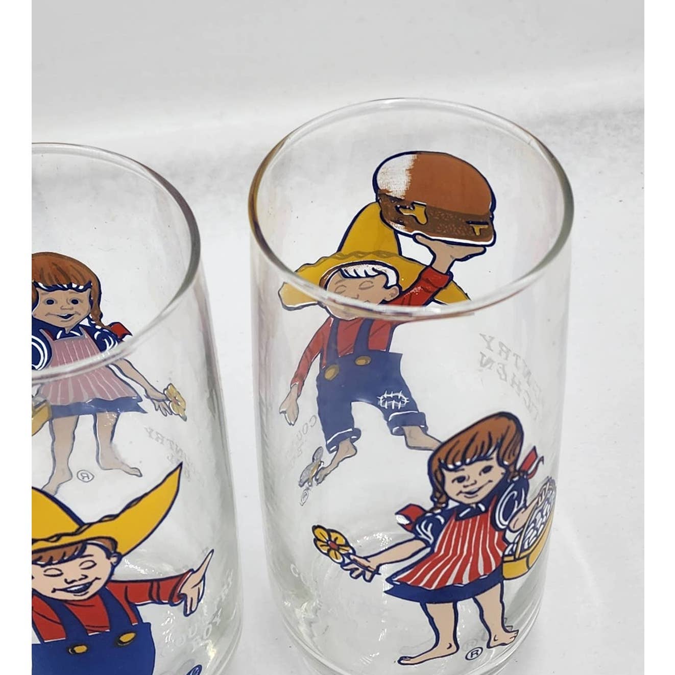 Pepsi Country Kitchen Country Gal & Boy Vintage Collector Drinking Glasses Set 4