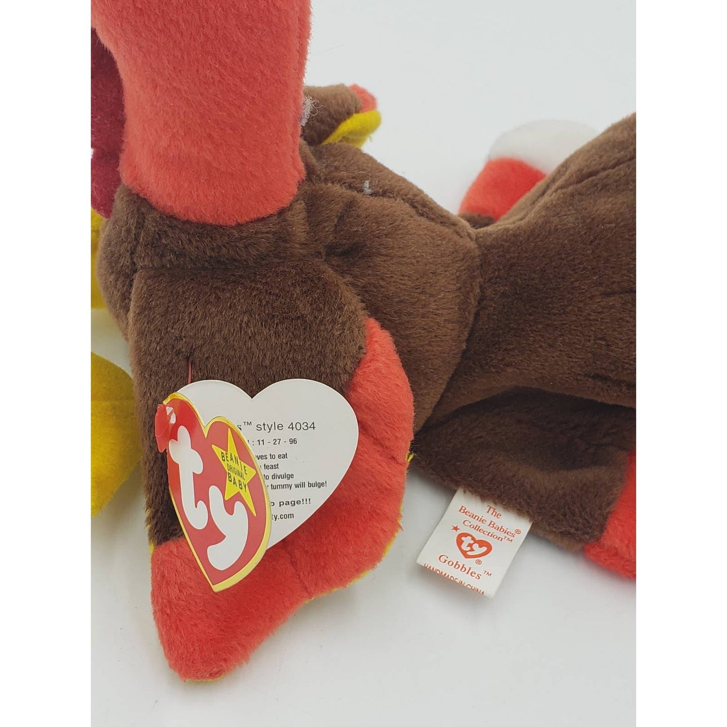 Ty Beanie Babies 1996 Gobbles the Turkey Collectible - PVC Pellets