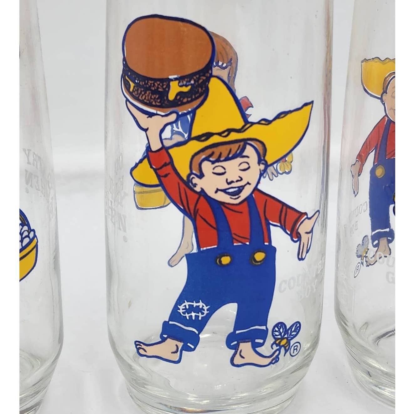 Pepsi Country Kitchen Country Gal & Boy Vintage Collector Drinking Glasses Set 4