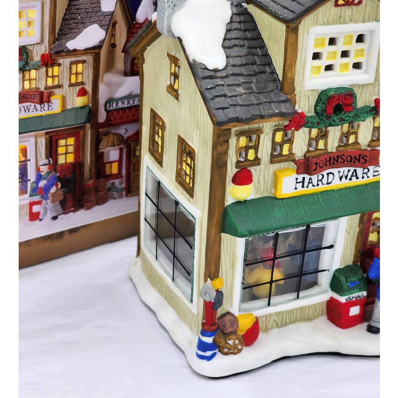 Christmas Village Enchanted Forest Porcelain Glass Window House Figurines Mail