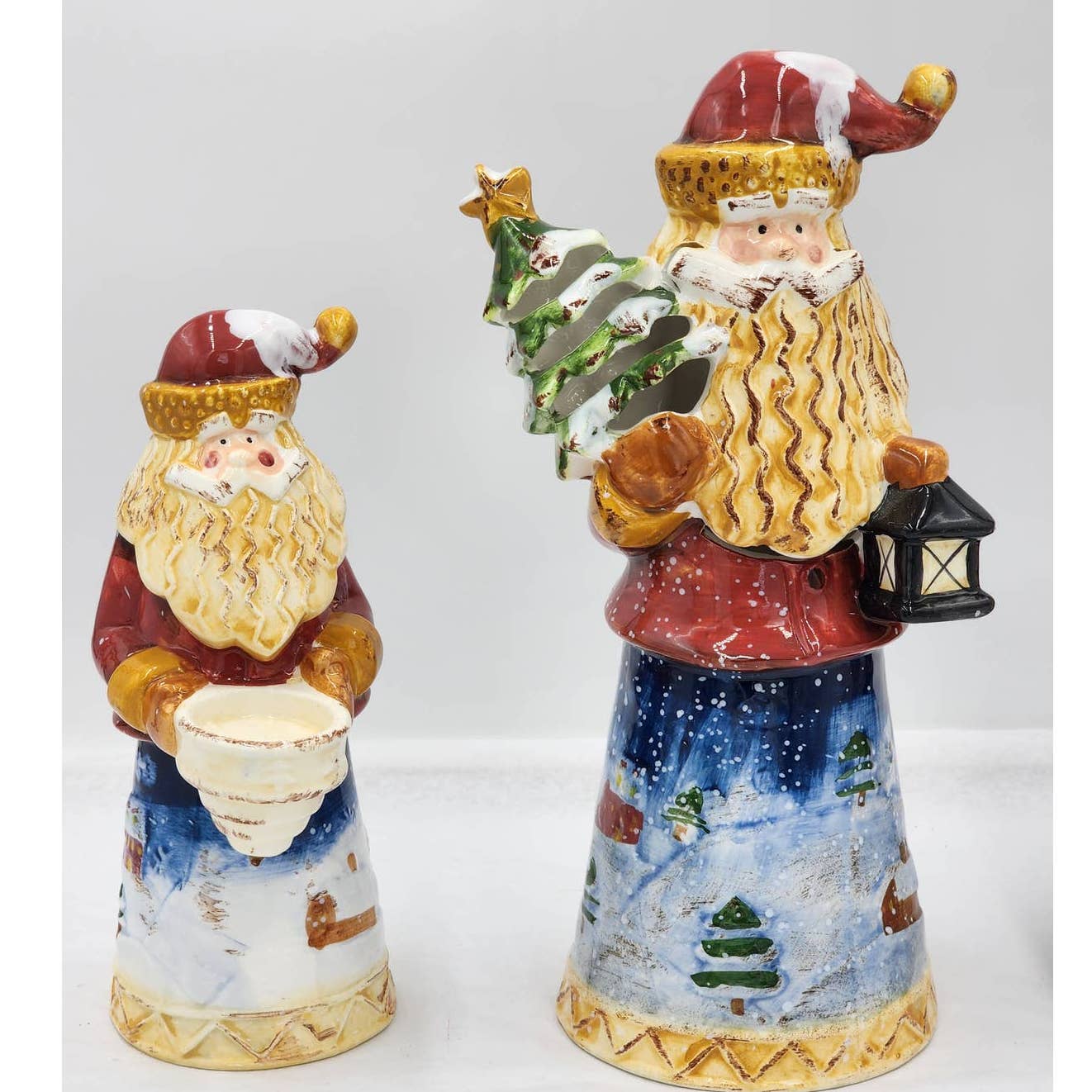 Santa Candle Holder Set Vintage Christmas Figurines Santa Holding Lantern Tree