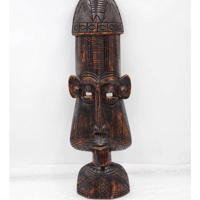 African Tribal Bearded Elder Hand Carved Wood Ghana Wall Hanging Sculpture 22"