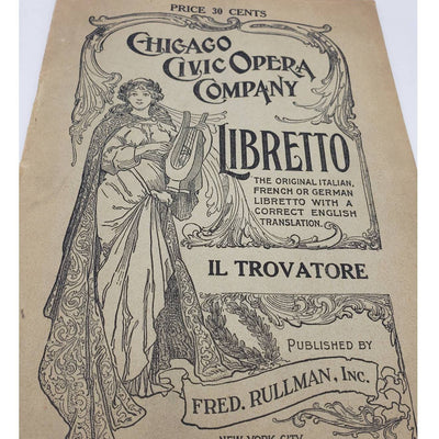 Chicago Civic Opera Libretto Fred Rullman IL TROVATORE Gallet Le Jade Perfume Ad