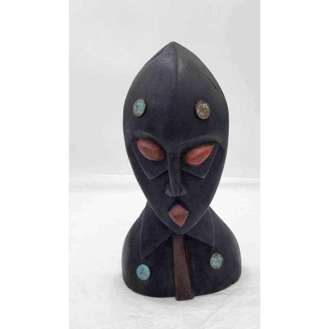 Vintage African Face Mask Tabletop Wooden Handcrafted Ghana West Africa 12.5"