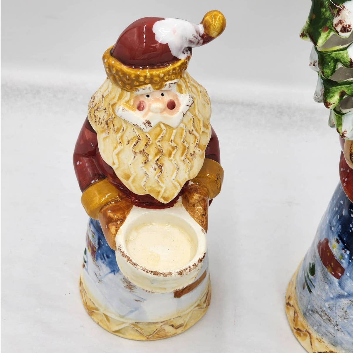 Santa Candle Holder Set Vintage Christmas Figurines Santa Holding Lantern Tree