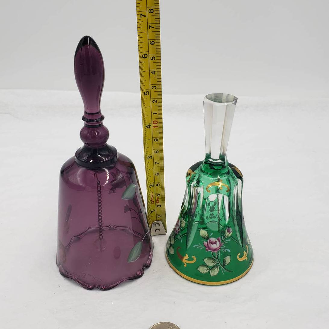 Set of 2 Hand Painted Bells including a Fenton Hand Painted Bell