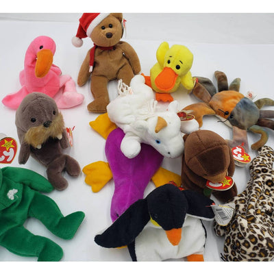 Ty Beanie Baby Lot 11: Patti, Claude, Quackers, Teddy, Waddle, Erin, Seaweed