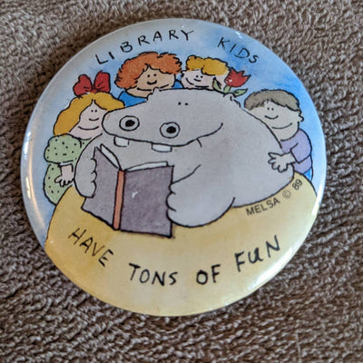 Vintage Library Reading Pinback Melsa Library Kids Have Tons Of Fun Pin Button