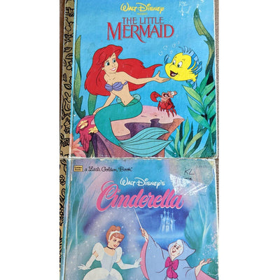 Vintage Golden Book Set of 2 Walt Disney Cinderella The Little Mermaid Childrens