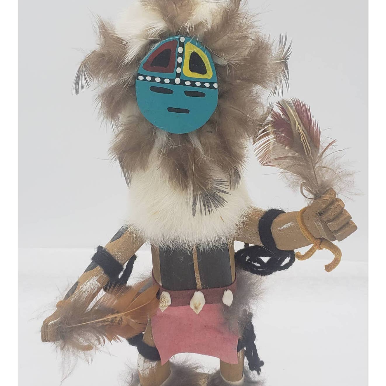 Vintage Kachina Doll Masked Sun Face Signed Sherman Handcrafted 11" Tall