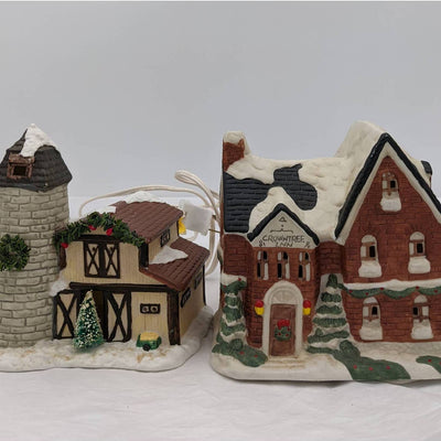 Christmas Village Vintage Crowntree Inn and Barn Holiday Collectible Lighted