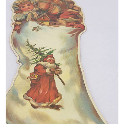 Vintage 1985 Merrimack Santa Sm Christmas Stocking Die Cut Hanging Card Ornament