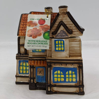 Vintage CIB Ceramic House Victorian Holiday Cookie Jars Canister Israel Set of 2