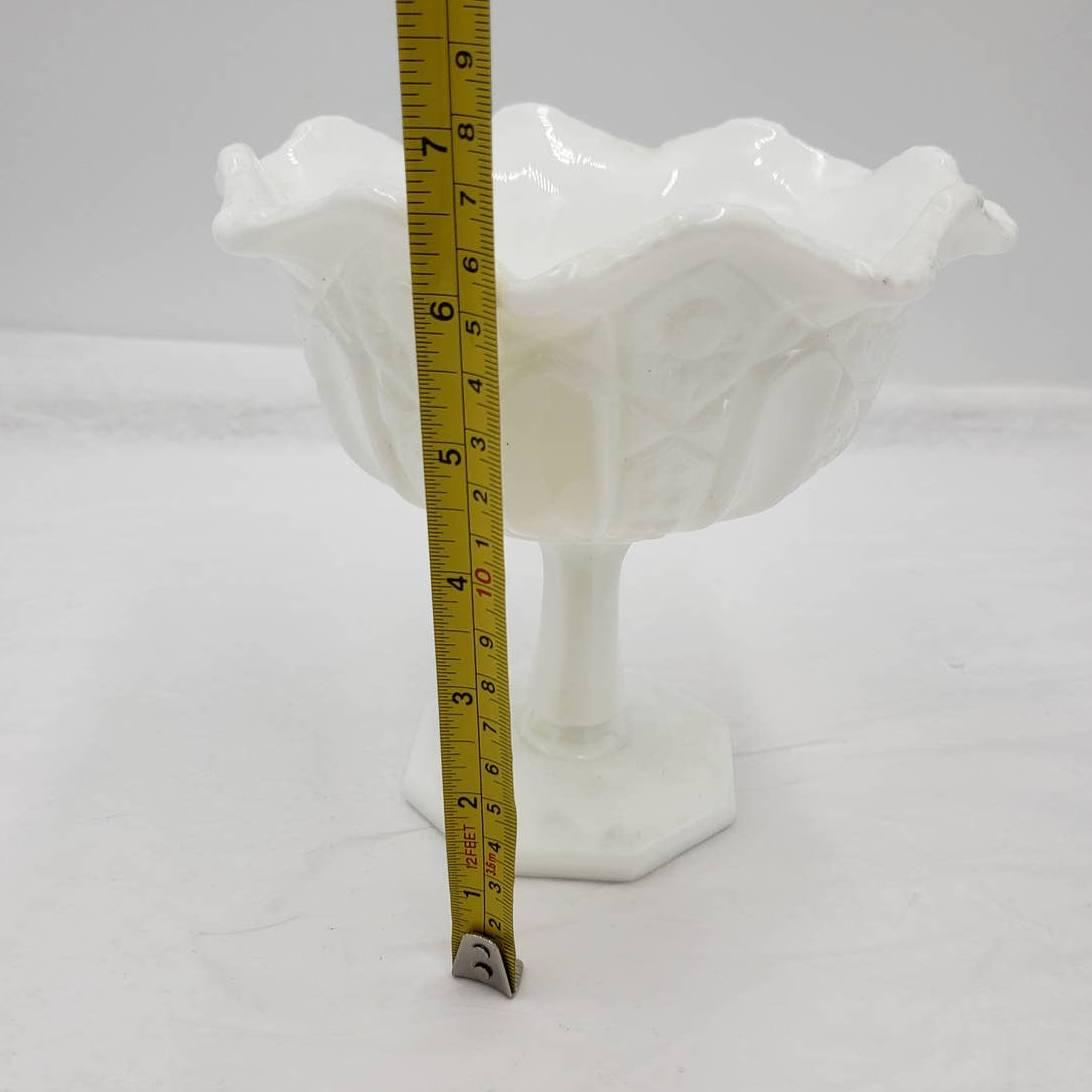 Vintage Milk Glass Pedestal Compote White Candy Dish Bowl 7" Tall