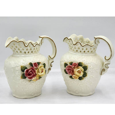 Jade Porcelain 3D Rose Floral Pitcher Set of 2