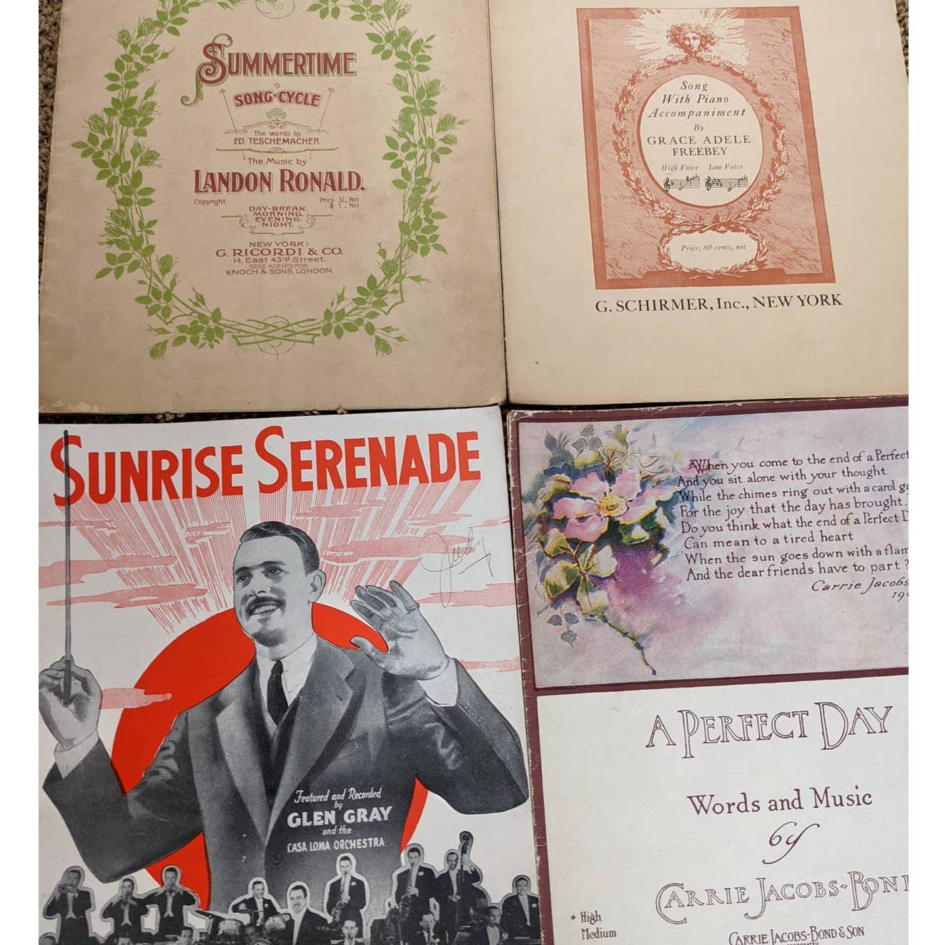 Vintage 1901-1940 Lot 5 Sheet Music Summertime, O Golden Sun, Sunrise Serenade