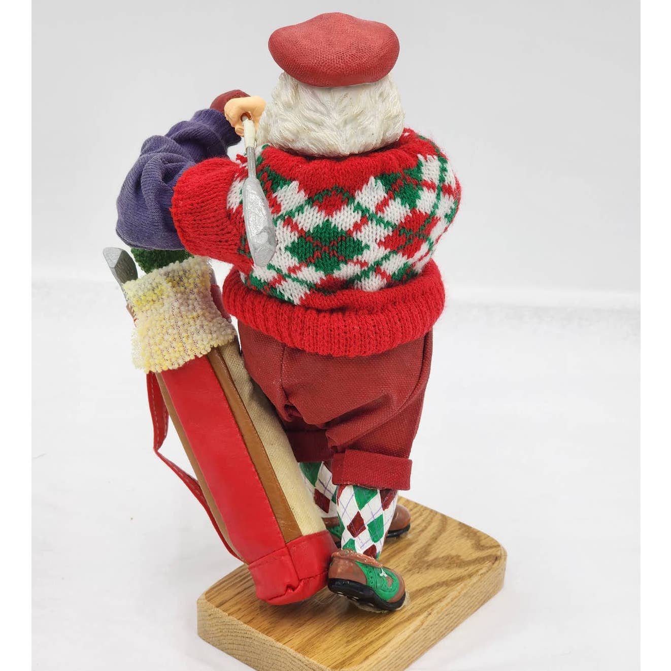 Golfing Santa Claus Kris Kringle Swinging Club Christmas Sweater Wood Base 10"