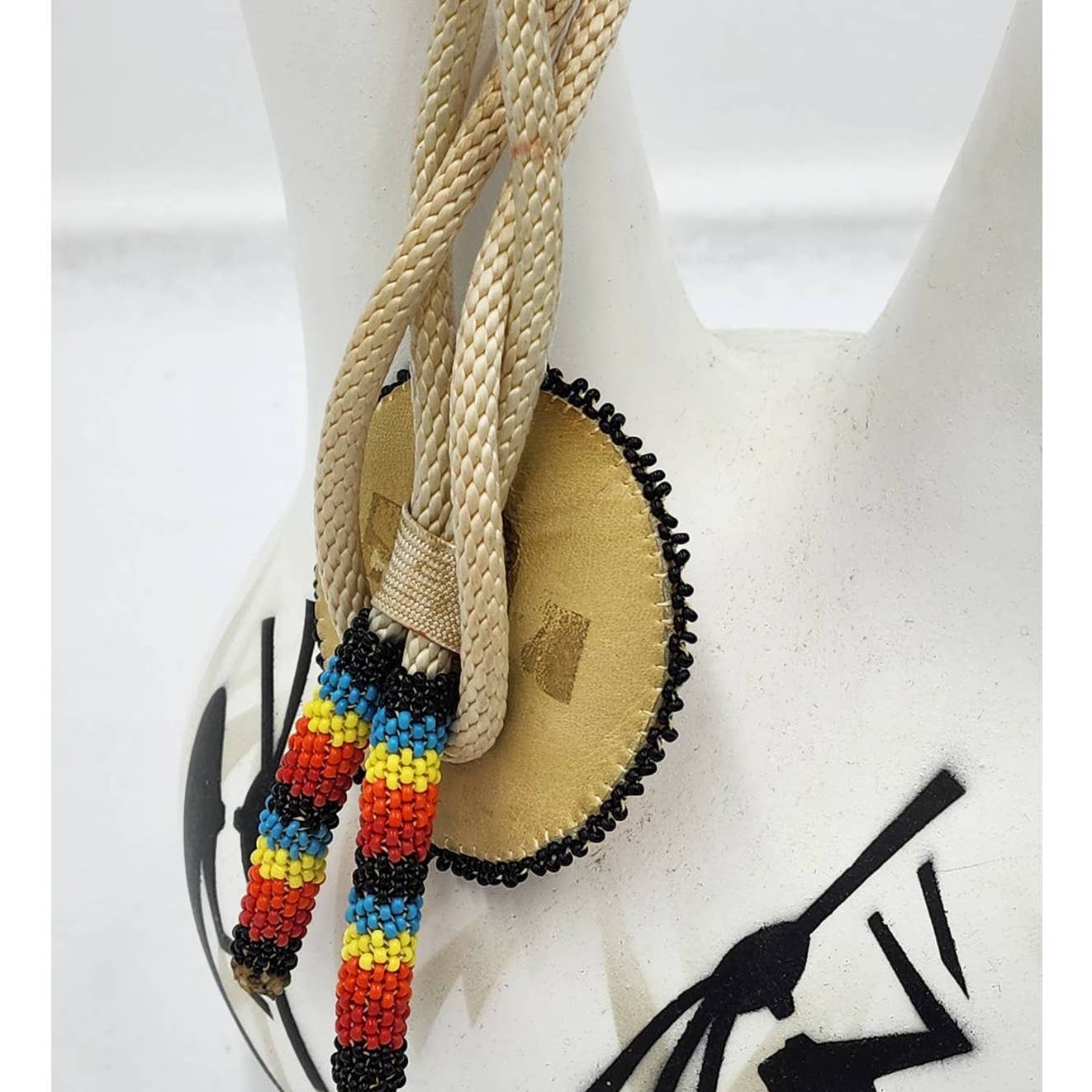 Vintage Native American Style Southwestern Pottery Kokopelli Wedding Vase Folk Art Rope Beaded Medallion Signed