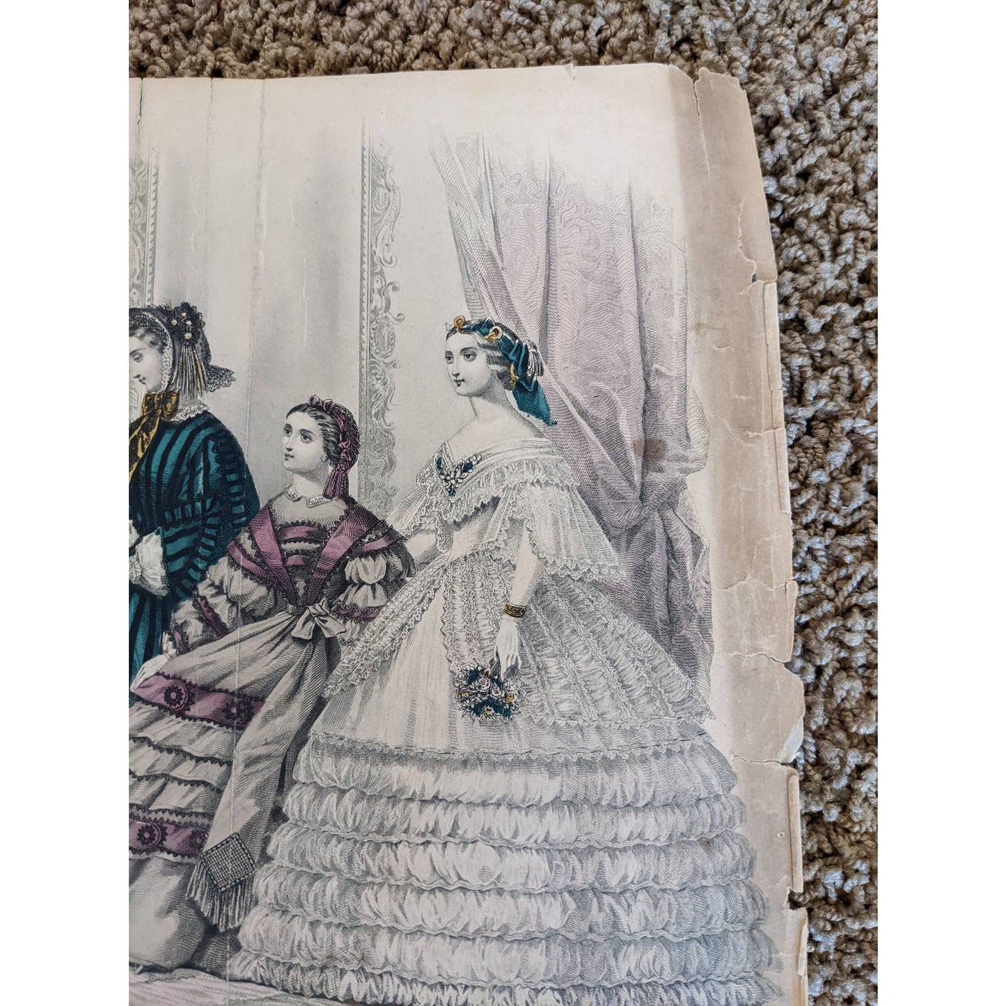 Antique Godey's Victorian Rare Hand Colored Fashion Book Plate Print March 1861