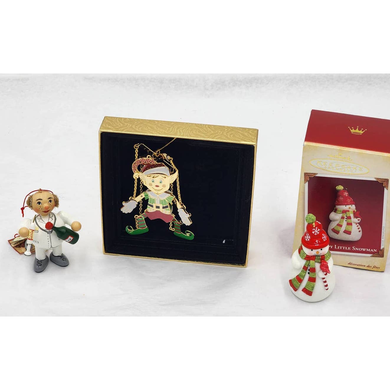 Christmas Tree Decorations Kathe Wohlfahrt German, Hallmark Snowman, Chemart Elf