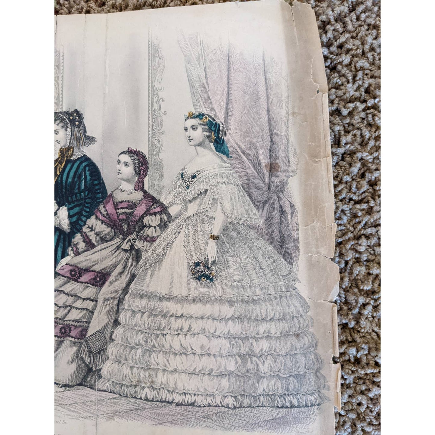 Antique Godey's Victorian Rare Hand Colored Fashion Book Plate Print March 1861