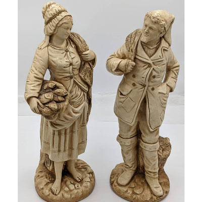 Vintage Marwal Ind Inc Chalkware Fisherman Couple Sculpture 18" Tall