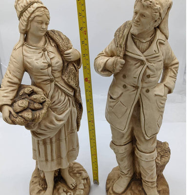 Vintage Marwal Ind Inc Chalkware Fisherman Couple Sculpture 18" Tall