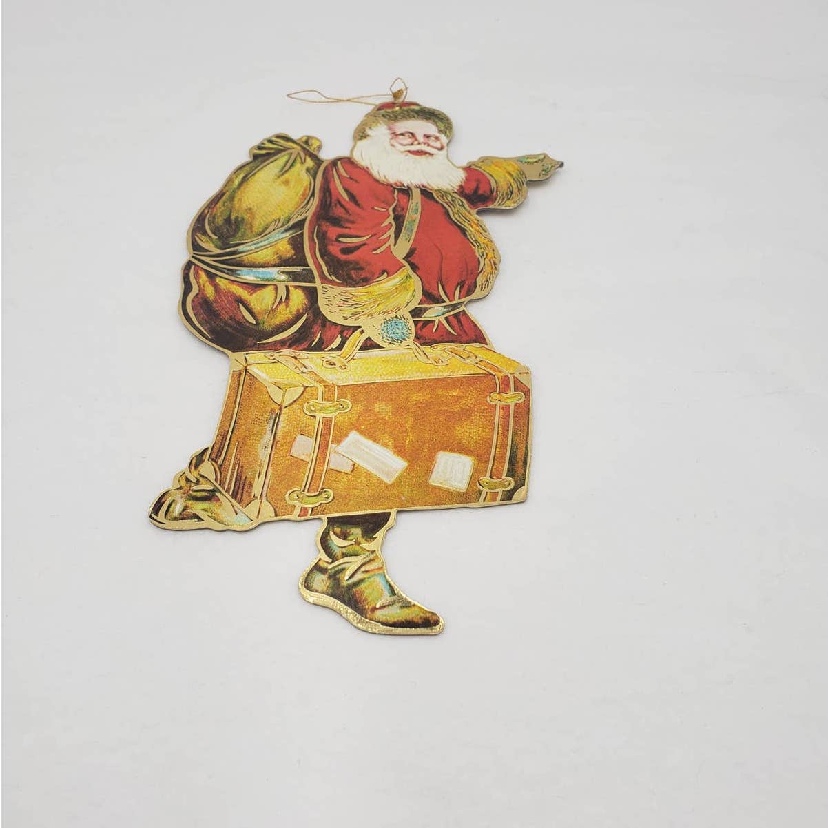 Christmas Die Cut Merrimack 1986 Vintage Santa Suitcase Hanging Card Ornament