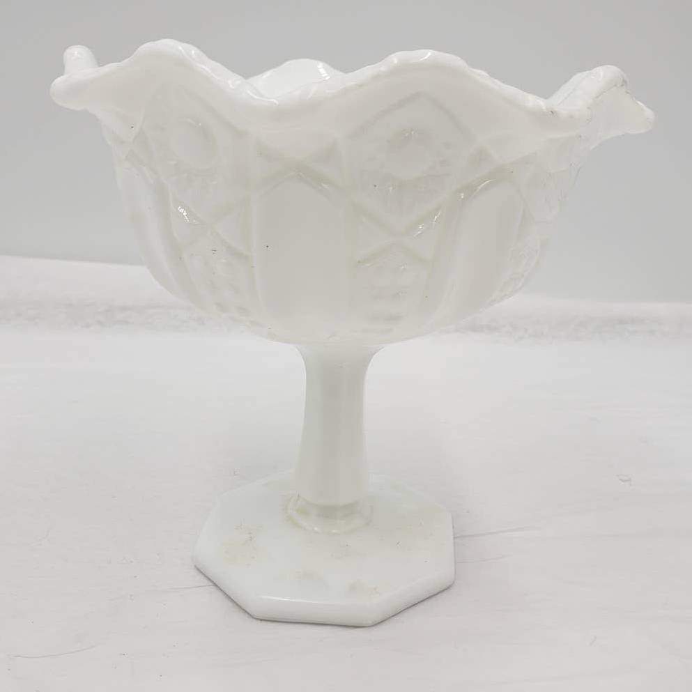 Vintage Milk Glass Pedestal Compote White Candy Dish Bowl 7" Tall