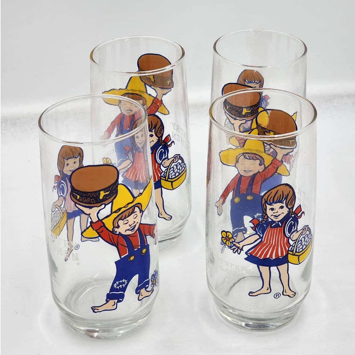 Pepsi Country Kitchen Country Gal & Boy Vintage Collector Drinking Glasses Set 4