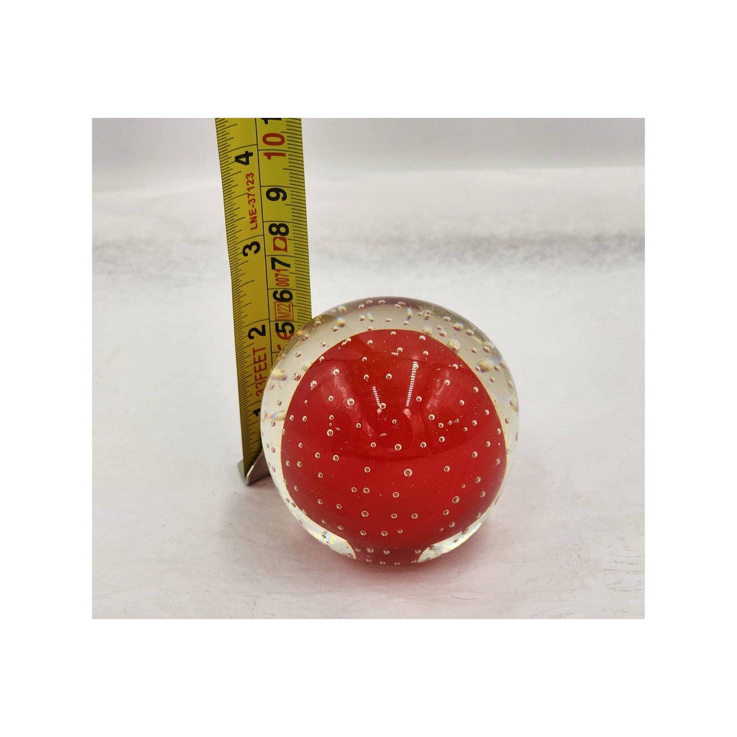 Paperweight Glass Vintage Art Glass Clear Red Bubble Design Controlled Bubble 2"