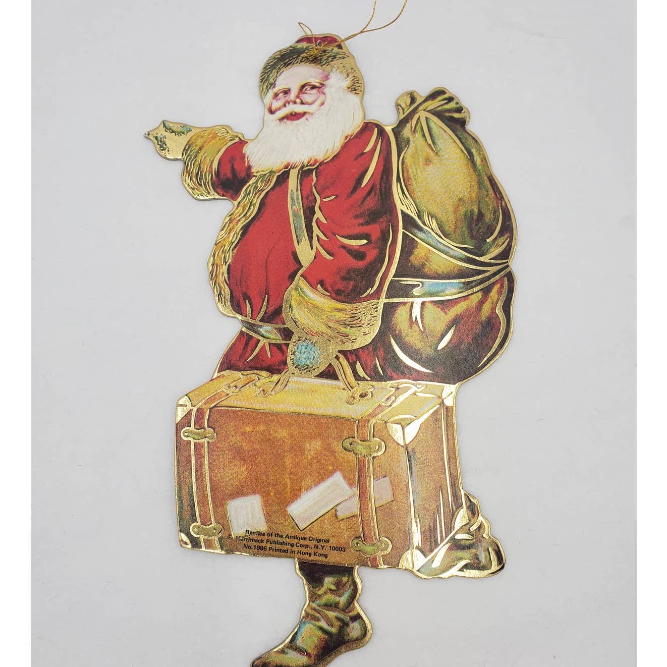 Christmas Die Cut Merrimack 1986 Vintage Santa Suitcase Hanging Card Ornament