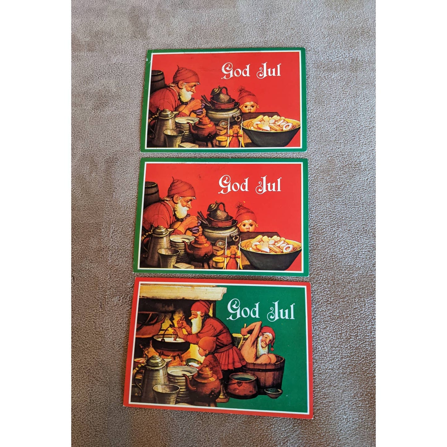 Vintage Gerhards "God Jul" Lot 6 Postcards Christmas Elves Shoveling, Toymaking