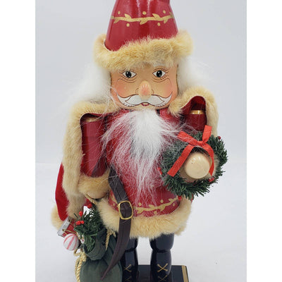 Nutcracker Santa Claus Red Cape Holding Toy Bag Size 14"