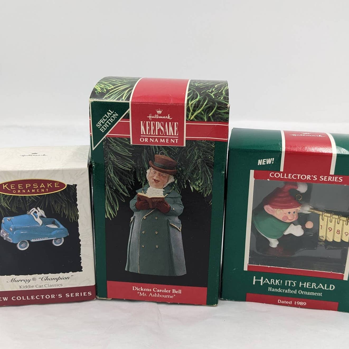 Hallmark Ornaments Vintage Hark! It's Herald, Murray Champion, Dickens With Box