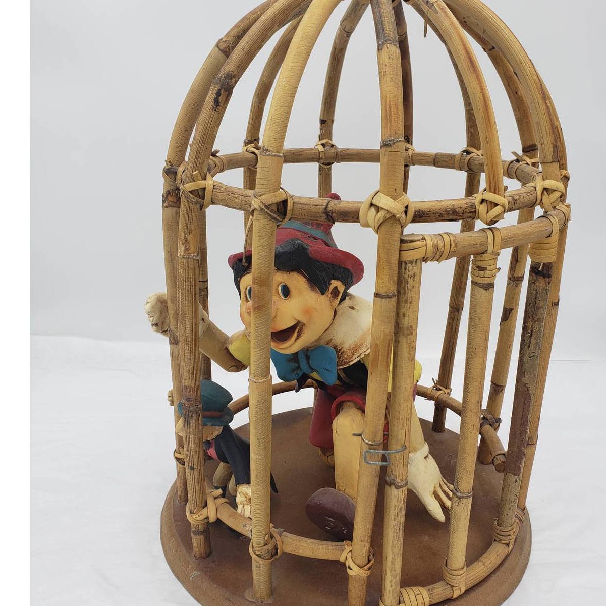 VTG Rare Walt Disney Pinocchio Jiminy Cricket Bamboo Cage that Opens and Hangs