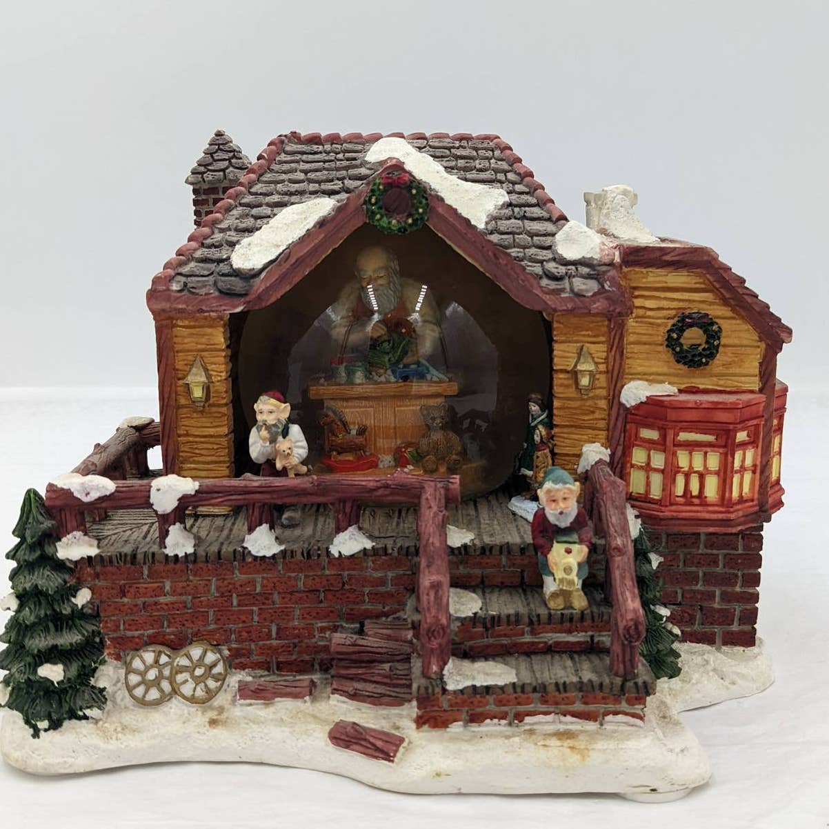 Outlet Vintage Santa Workshop Elves Toy Maker Holiday Christmas Village Snow Globe