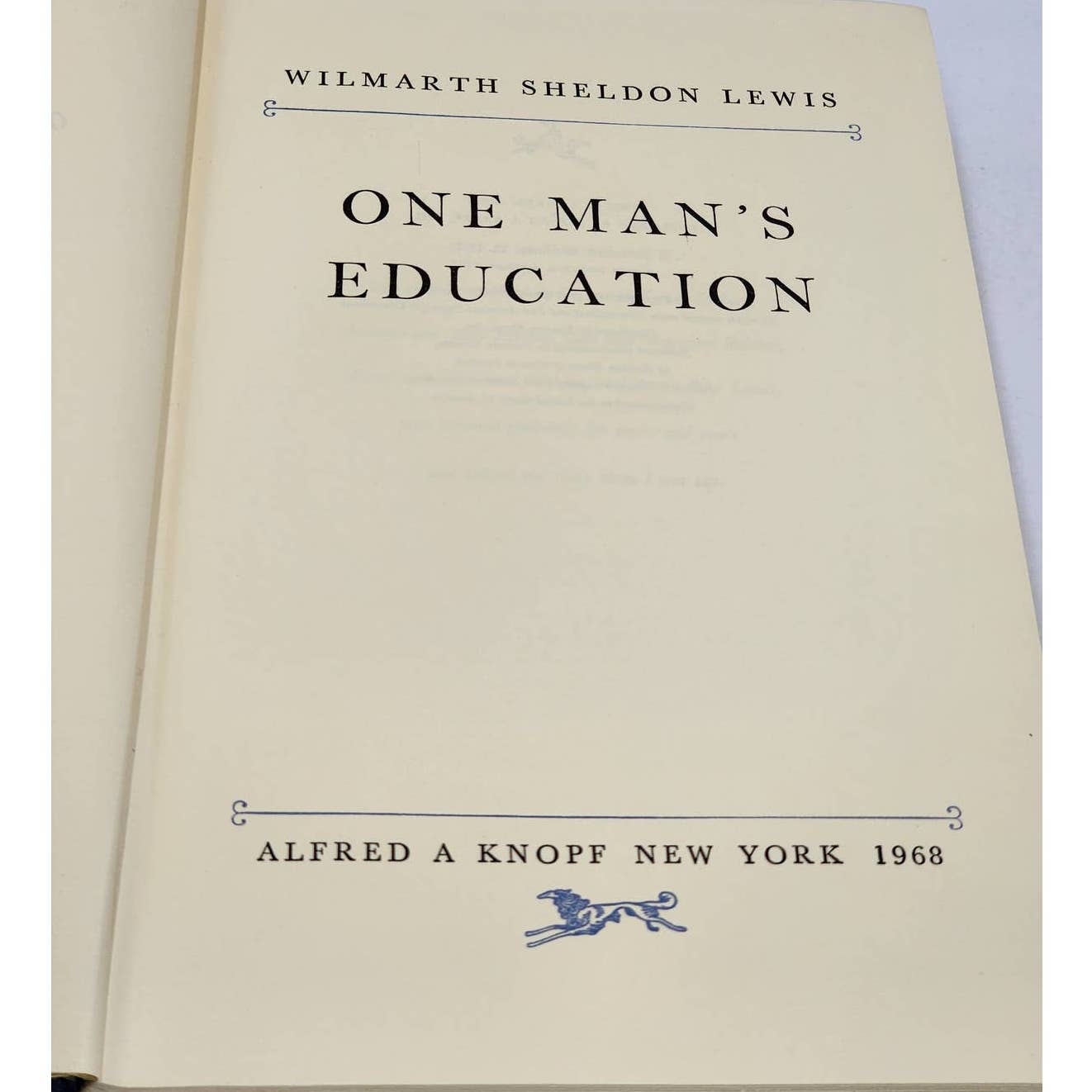 One Man's Education By Wilmarth Sheldon Lewis Vintage Autobiography Essays 1968