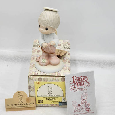 Precious Moments Figurine Part Of Me Wants To Be Good 12149 1984 Vintage Box Tag