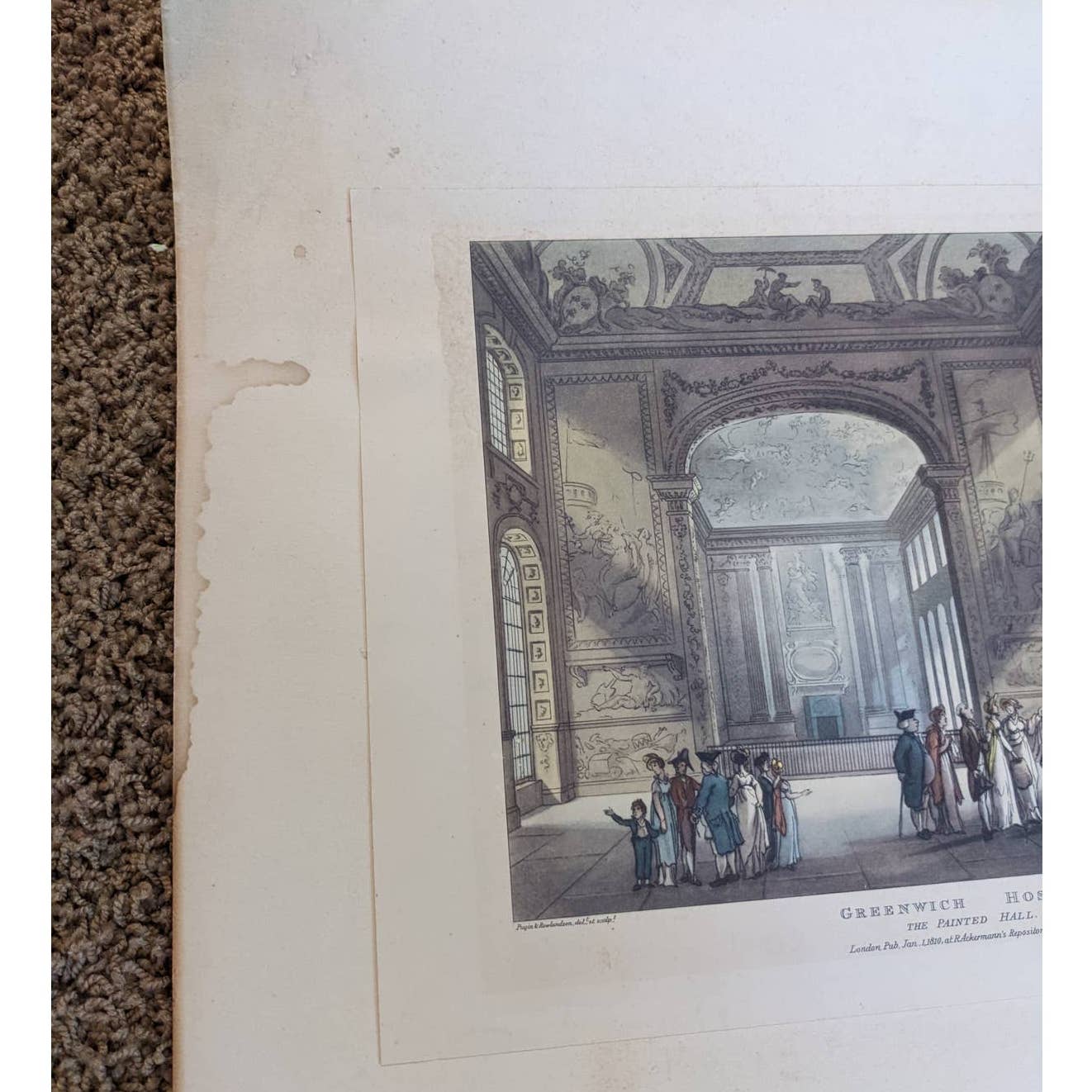 Antique Greenwich Hospital The Painted Hall London 1810 Ackermann Repository Art