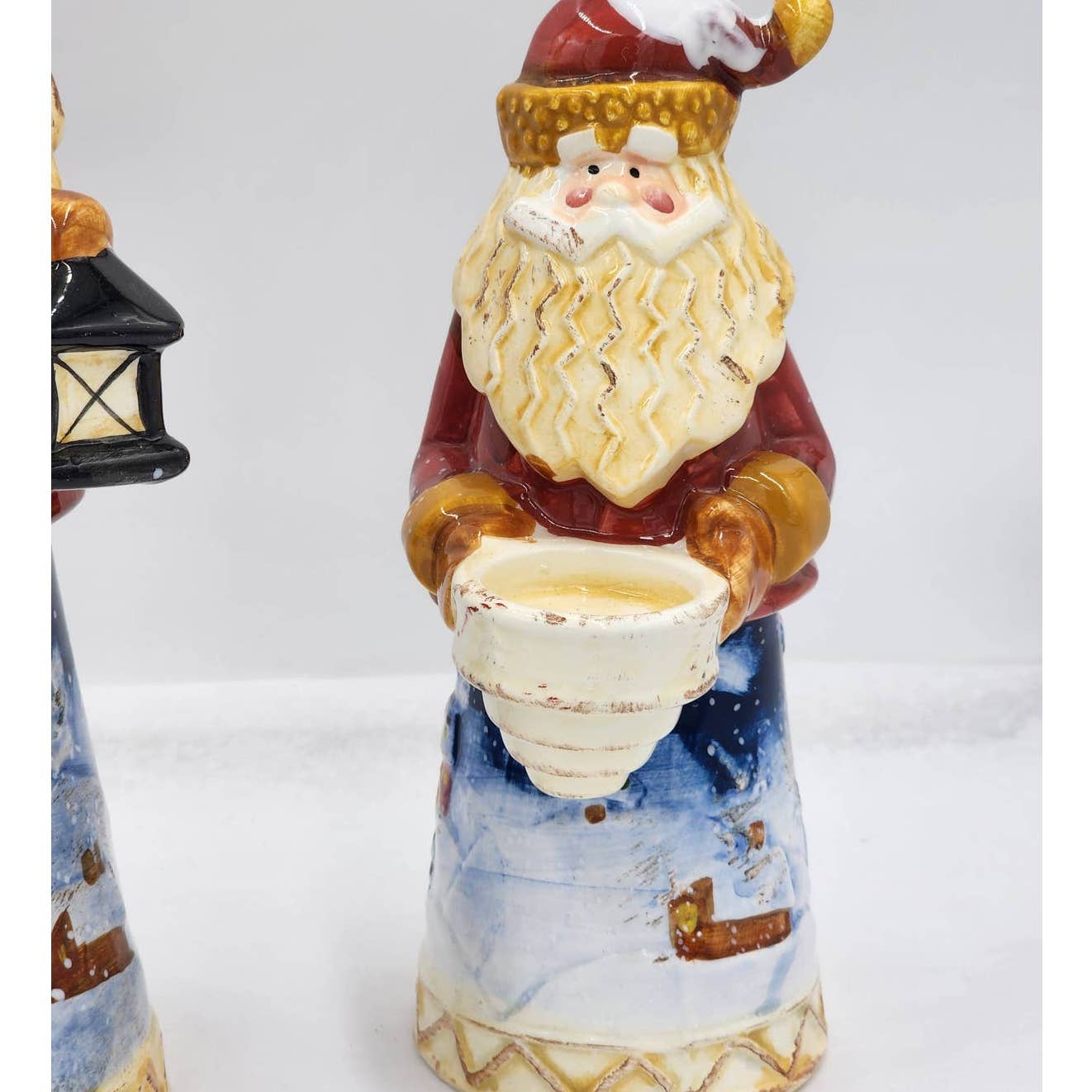 Santa Candle Holder Set Vintage Christmas Figurines Santa Holding Lantern Tree