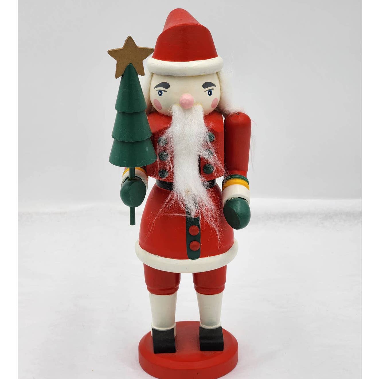 Nutcracker Christmas Santa Figurine Holding Tree Rosy Cheeks Santa Claus 10"