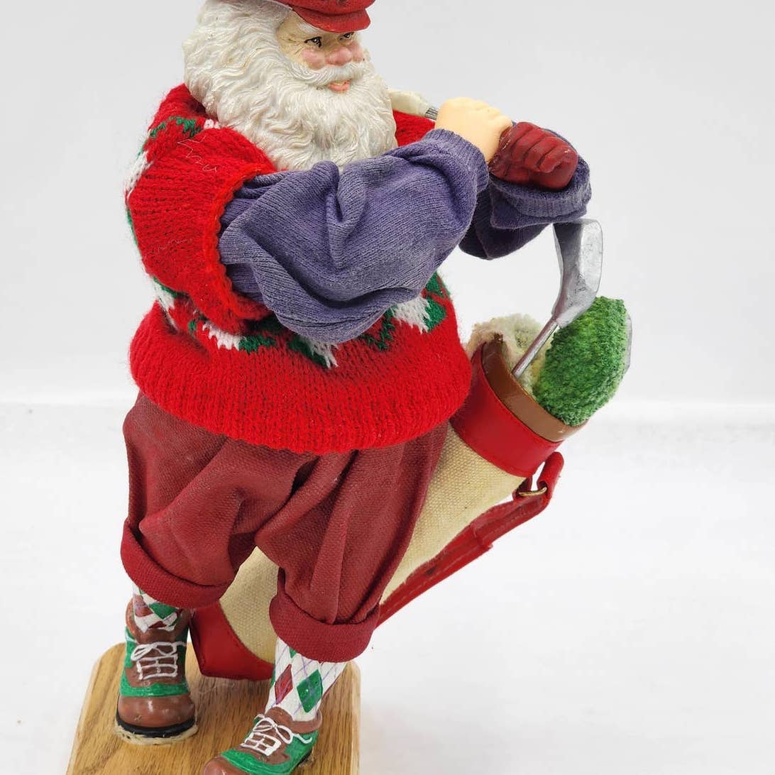 Golfing Santa Claus Kris Kringle Swinging Club Christmas Sweater Wood Base 10"